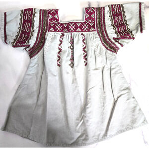Girls Embroidered Dress 18 Mos Blue Gray Corduroy Peasant Boho Vintage 70s Tunic